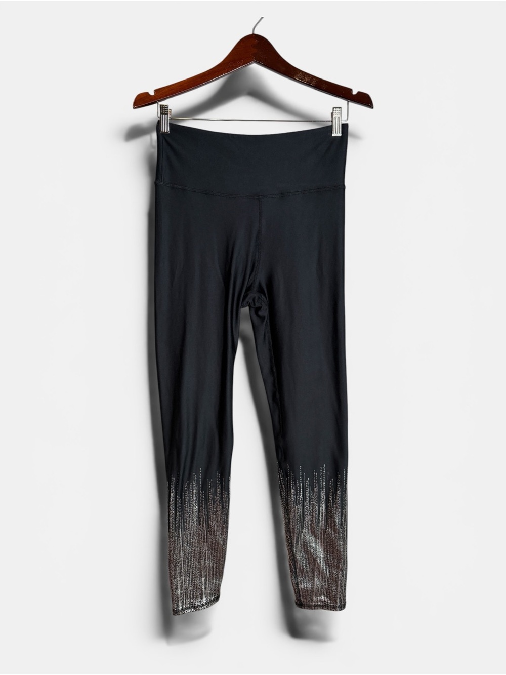 Marika flex High Waisted Leggings Women's Size L Black Silver Metallic Ombre 27"
